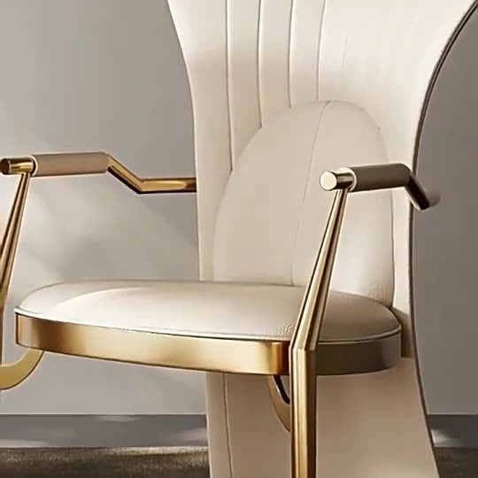 Modern Luxury Faux Leather Stainless Steel Square Dovetail Dining Chair Backrest Armrest For Dining Room