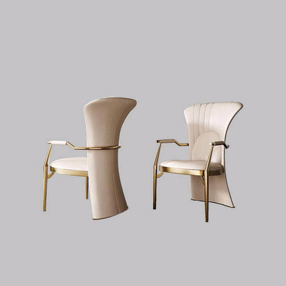 Modern Luxury Faux Leather Stainless Steel Square Dovetail Dining Chair Backrest Armrest For Dining Room