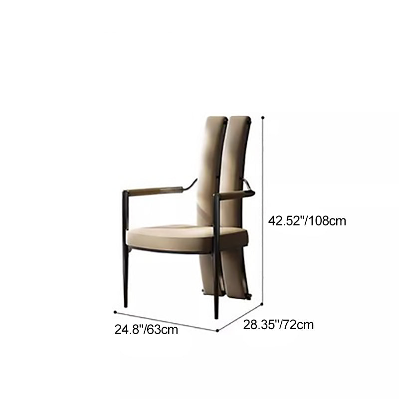 Modern Luxury Faux Leather Metal Sponge Square Strip Dovetail Dining Chair Backrest Armrest For Dining Room