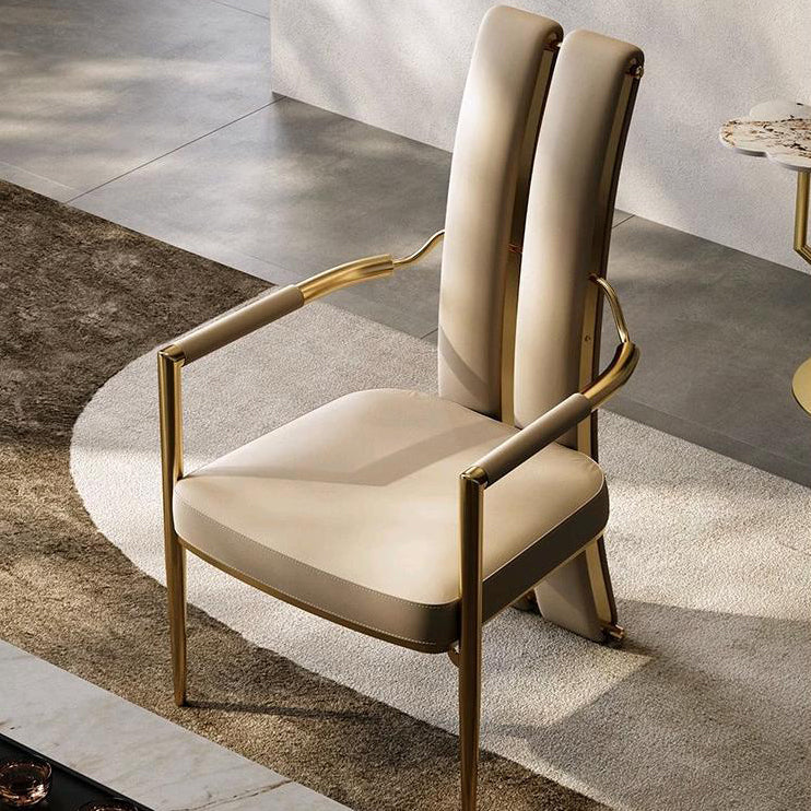 Modern Luxury Faux Leather Metal Sponge Square Strip Dovetail Dining Chair Backrest Armrest For Dining Room