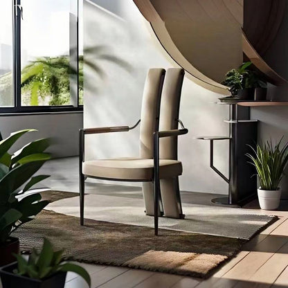 Modern Luxury Faux Leather Metal Sponge Square Strip Dovetail Dining Chair Backrest Armrest For Dining Room