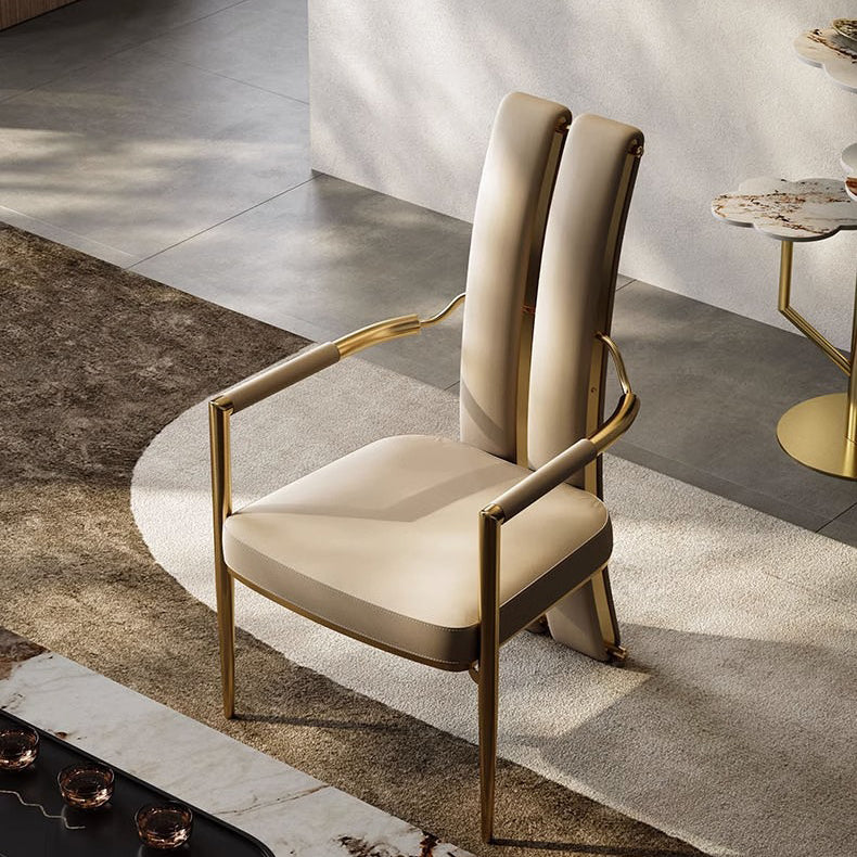Modern Luxury Faux Leather Metal Sponge Square Strip Dovetail Dining Chair Backrest Armrest For Dining Room
