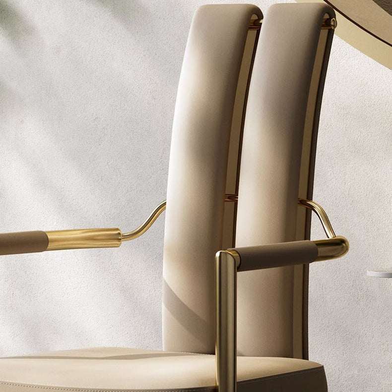 Modern Luxury Faux Leather Metal Sponge Square Strip Dovetail Dining Chair Backrest Armrest For Dining Room