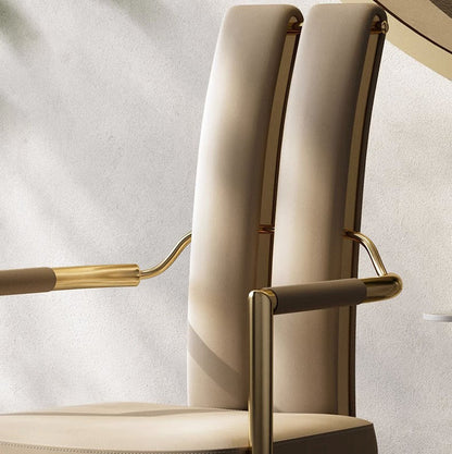 Modern Luxury Faux Leather Metal Sponge Square Strip Dovetail Dining Chair Backrest Armrest For Dining Room