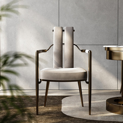 Modern Luxury Faux Leather Metal Sponge Square Strip Dovetail Dining Chair Backrest Armrest For Dining Room