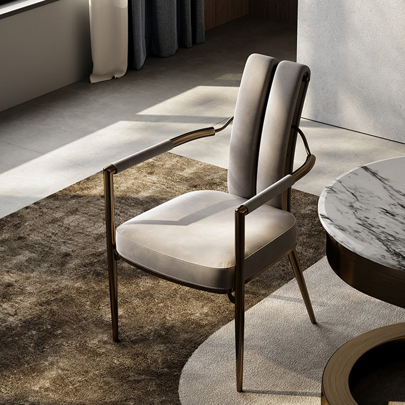 Modern Luxury Faux Leather Metal Sponge Square Strip Dovetail Dining Chair Backrest Armrest For Dining Room