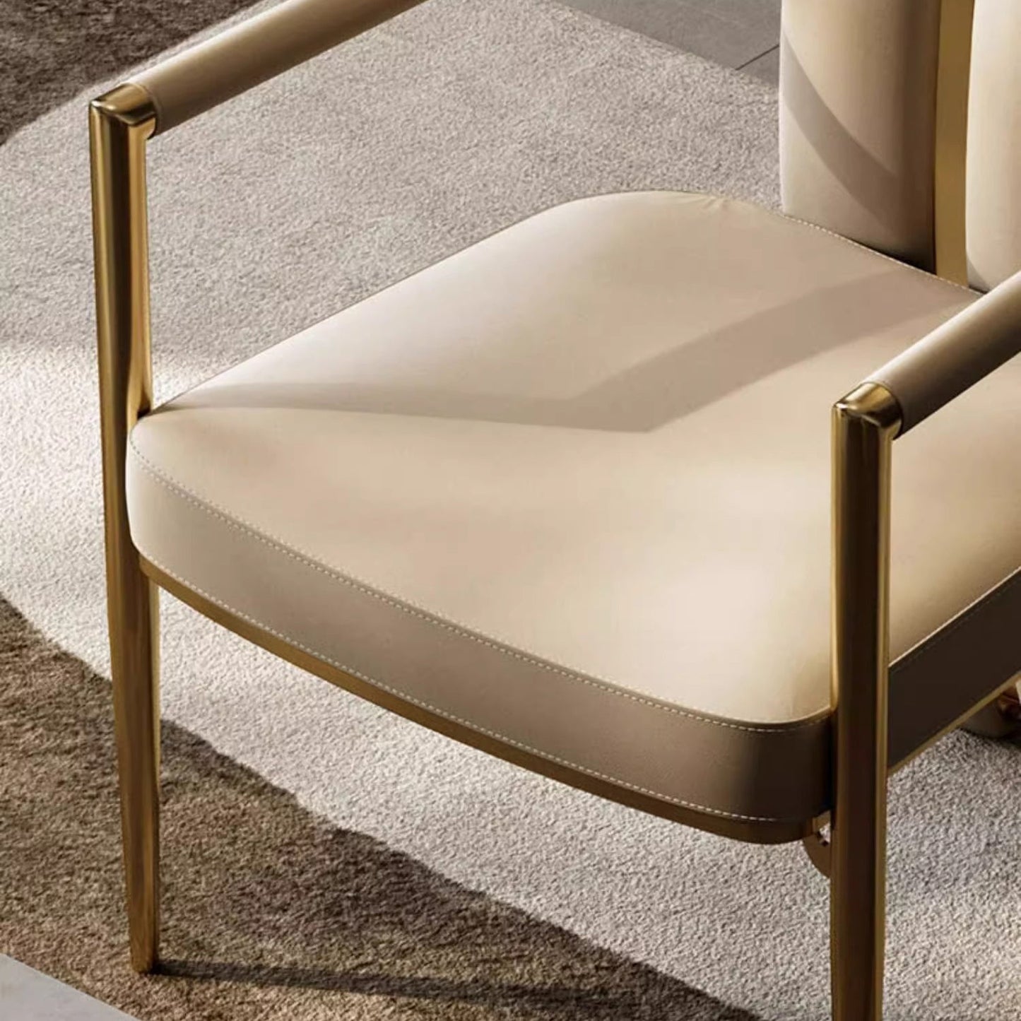 Modern Luxury Faux Leather Metal Sponge Square Strip Dovetail Dining Chair Backrest Armrest For Dining Room