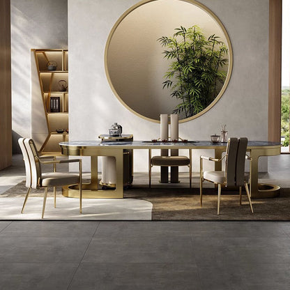 Modern Luxury Faux Leather Metal Sponge Square Strip Dovetail Dining Chair Backrest Armrest For Dining Room