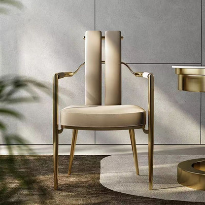 Modern Luxury Faux Leather Metal Sponge Square Strip Dovetail Dining Chair Backrest Armrest For Dining Room