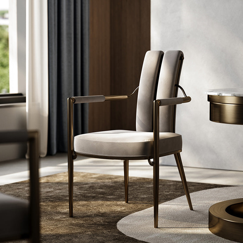 Modern Luxury Faux Leather Metal Sponge Square Strip Dovetail Dining Chair Backrest Armrest For Dining Room