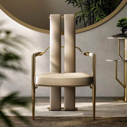 Modern Luxury Faux Leather Metal Sponge Square Strip Dovetail Dining Chair Backrest Armrest For Dining Room