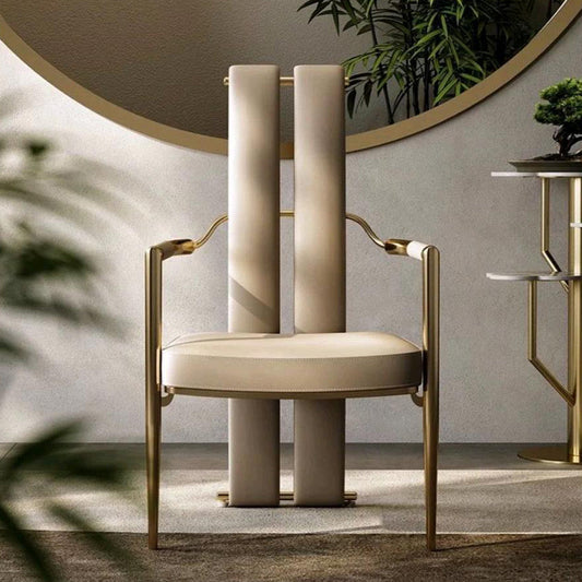 Modern Luxury Faux Leather Metal Sponge Square Strip Dovetail Dining Chair Backrest Armrest For Dining Room