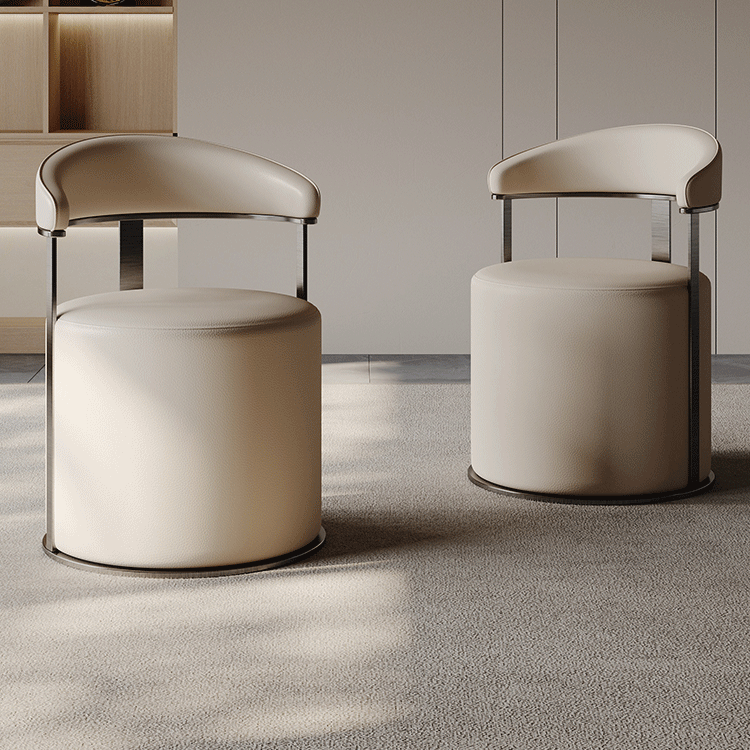 Modern Simplicity Faux Leather Stainless Steel Sponge Round Vanity Stool Backrest For Bedroom