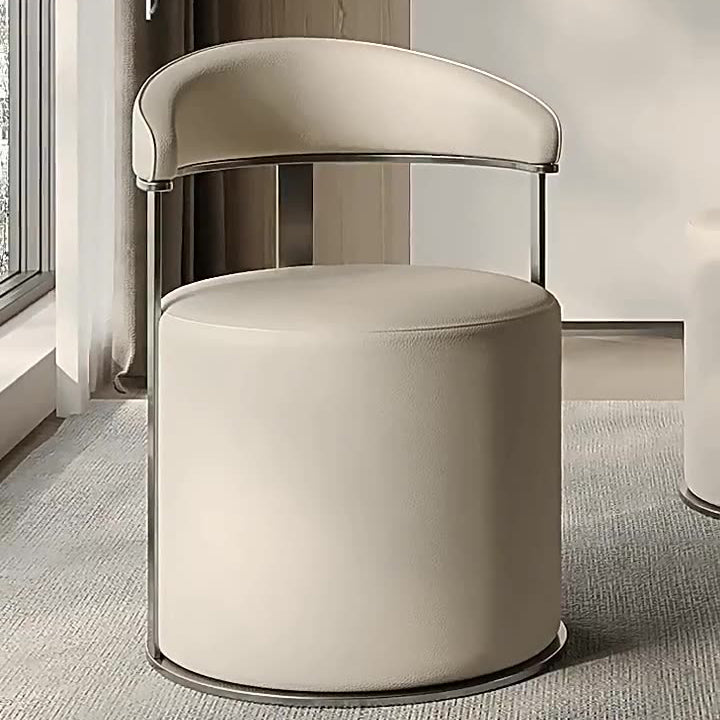 Modern Simplicity Faux Leather Stainless Steel Sponge Round Vanity Stool Backrest For Bedroom