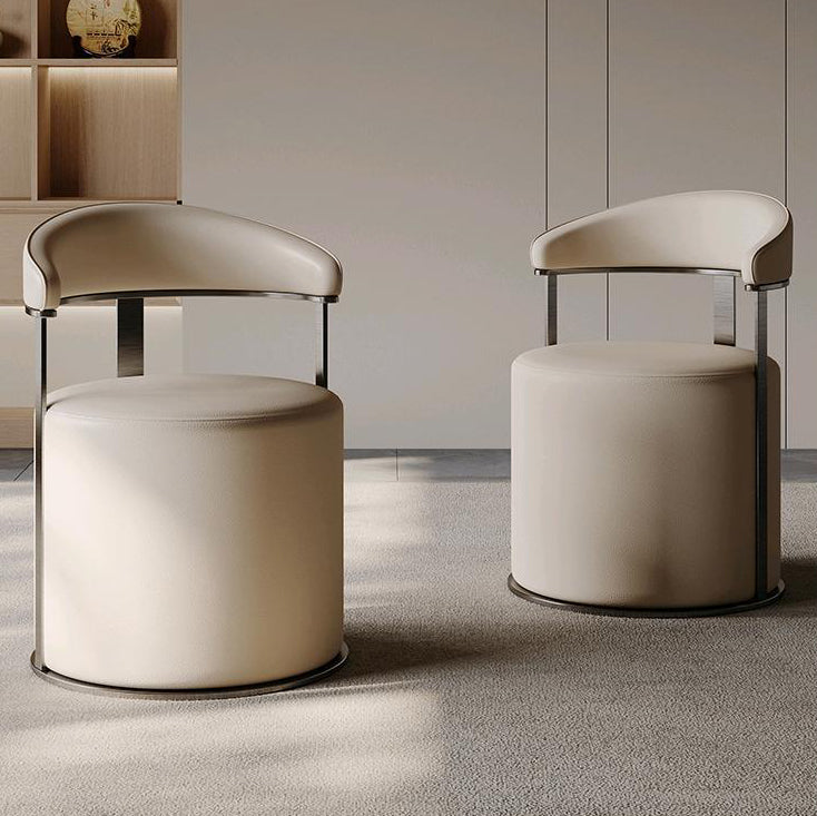 Modern Simplicity Faux Leather Stainless Steel Sponge Round Vanity Stool Backrest For Bedroom