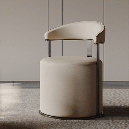 Modern Simplicity Faux Leather Stainless Steel Sponge Round Vanity Stool Backrest For Bedroom