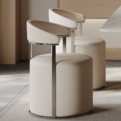 Modern Simplicity Faux Leather Stainless Steel Sponge Round Vanity Stool Backrest For Bedroom