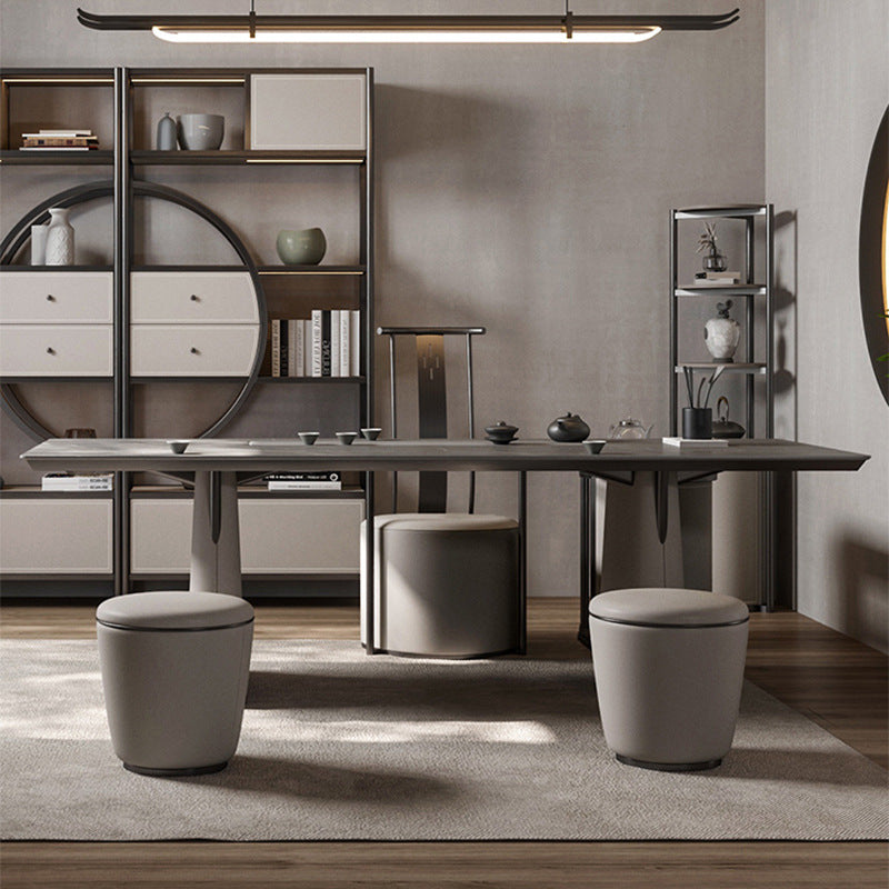 Modern Simplicity Microfiber Leather Stainless Steel Round Vanity Stool For Bedroom, Living Room, And Tea Room