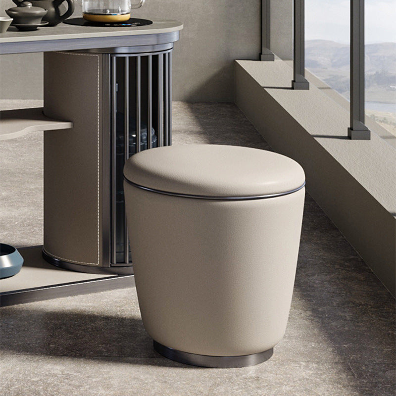 Modern Simplicity Microfiber Leather Stainless Steel Round Vanity Stool For Bedroom, Living Room, And Tea Room