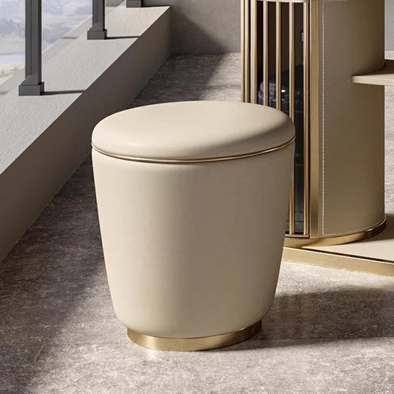 Modern Simplicity Microfiber Leather Stainless Steel Round Vanity Stool For Bedroom, Living Room, And Tea Room