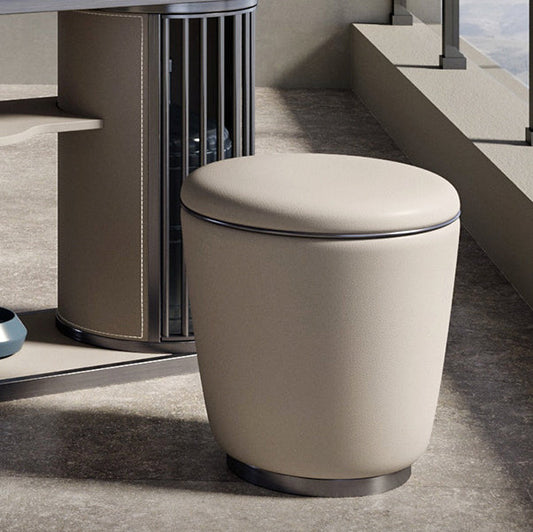 Modern Simplicity Microfiber Leather Stainless Steel Round Vanity Stool For Bedroom, Living Room, And Tea Room