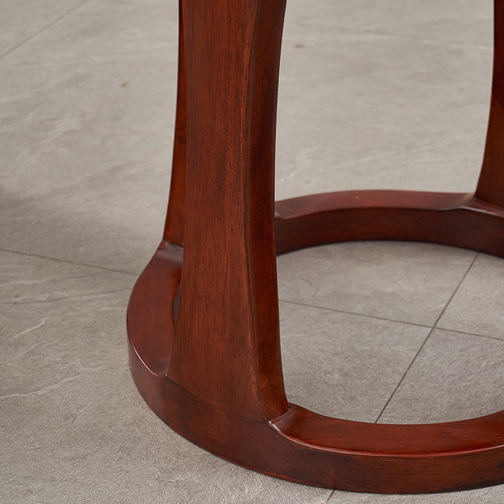 Traditional Chinese Tech Fabric & Leather Wooden Round Low Stool For Living Room And Bedroom