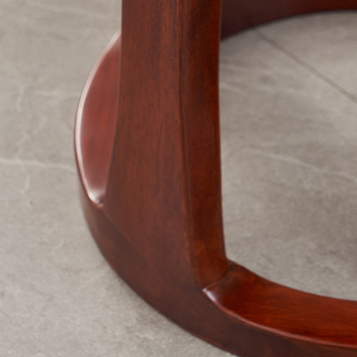 Traditional Chinese Tech Fabric & Leather Wooden Round Low Stool For Living Room And Bedroom