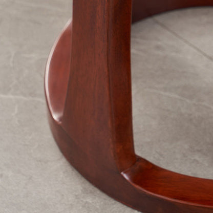 Traditional Chinese Tech Fabric & Leather Wooden Round Low Stool For Living Room And Bedroom