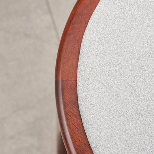 Traditional Chinese Tech Fabric & Leather Wooden Round Low Stool For Living Room And Bedroom