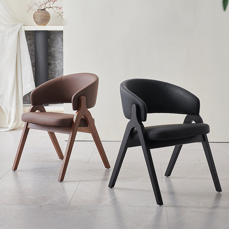 Contemporary Scandinavian Microfiber Leather Ash Wood Frame Sponge Curved Dining Chair Backrest Armrest For Dining Room