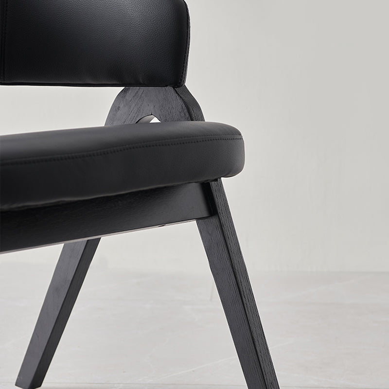 Contemporary Scandinavian Microfiber Leather Ash Wood Frame Sponge Curved Dining Chair Backrest Armrest For Dining Room