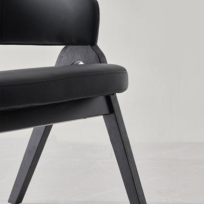 Contemporary Scandinavian Microfiber Leather Ash Wood Frame Sponge Curved Dining Chair Backrest Armrest For Dining Room