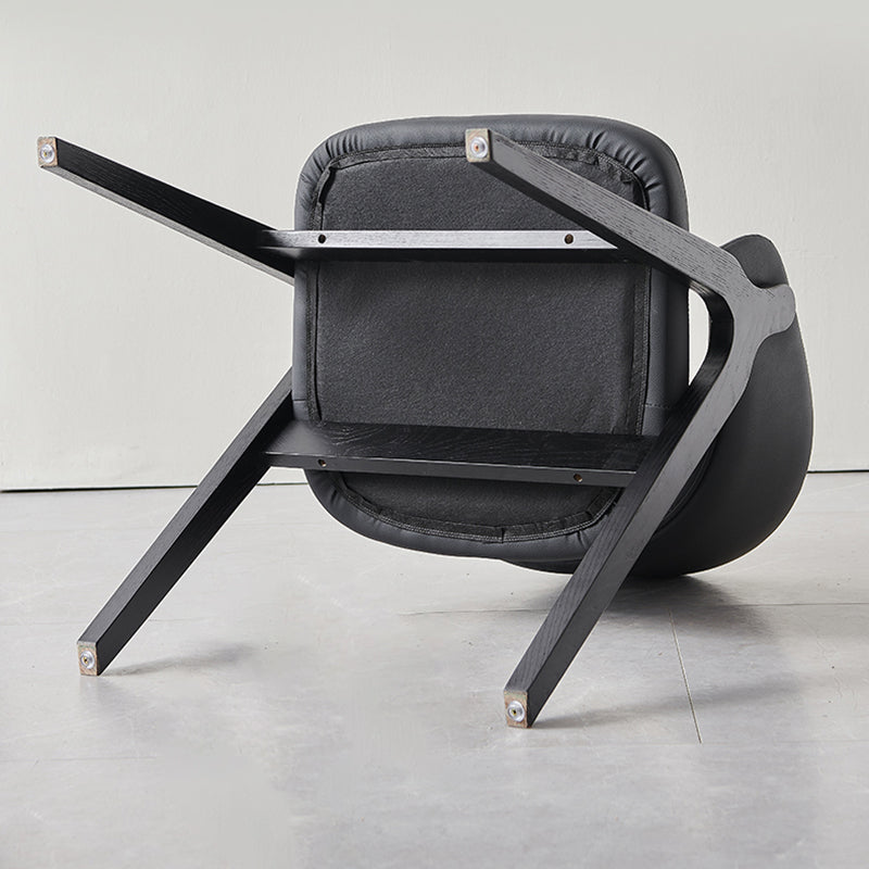 Contemporary Scandinavian Microfiber Leather Ash Wood Frame Sponge Curved Dining Chair Backrest Armrest For Dining Room