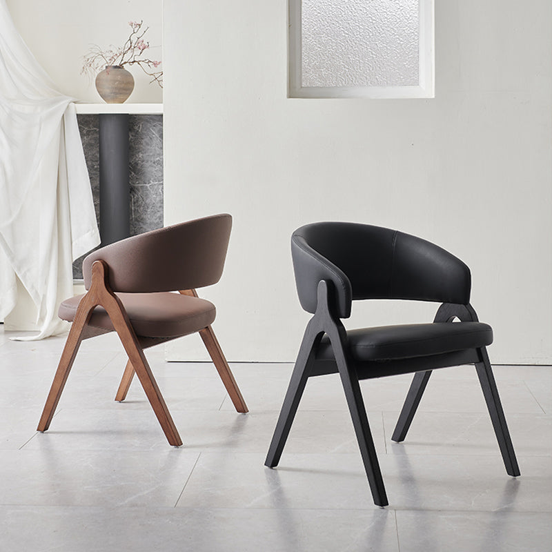 Contemporary Scandinavian Microfiber Leather Ash Wood Frame Sponge Curved Dining Chair Backrest Armrest For Dining Room