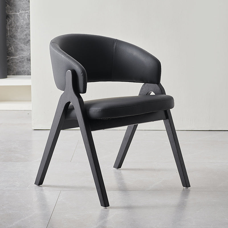 Contemporary Scandinavian Microfiber Leather Ash Wood Frame Sponge Curved Dining Chair Backrest Armrest For Dining Room