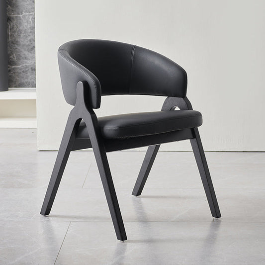 Contemporary Scandinavian Microfiber Leather Ash Wood Frame Sponge Curved Dining Chair Backrest Armrest For Dining Room