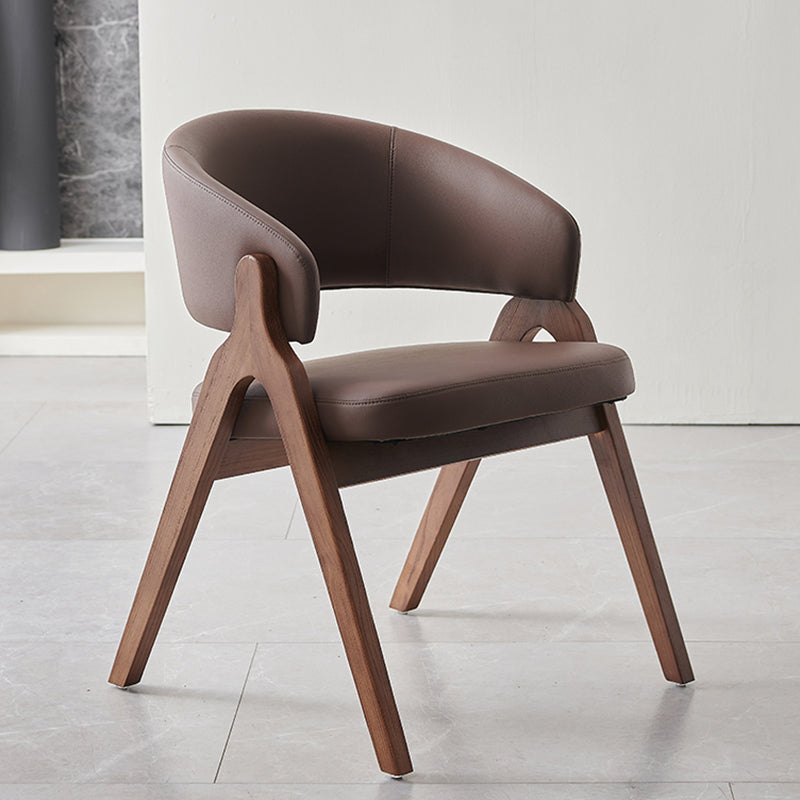 Contemporary Scandinavian Microfiber Leather Ash Wood Frame Sponge Curved Dining Chair Backrest Armrest For Dining Room