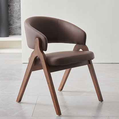Contemporary Scandinavian Microfiber Leather Ash Wood Frame Sponge Curved Dining Chair Backrest Armrest For Dining Room