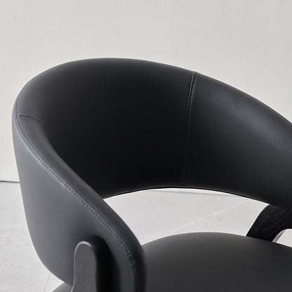 Contemporary Scandinavian Microfiber Leather Ash Wood Frame Sponge Curved Dining Chair Backrest Armrest For Dining Room