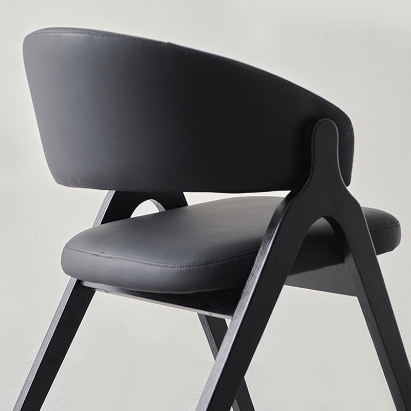 Contemporary Scandinavian Microfiber Leather Ash Wood Frame Sponge Curved Dining Chair Backrest Armrest For Dining Room