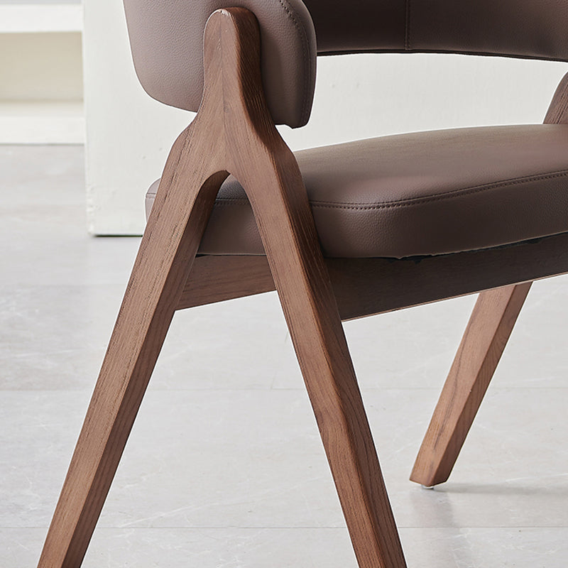 Contemporary Scandinavian Microfiber Leather Ash Wood Frame Sponge Curved Dining Chair Backrest Armrest For Dining Room