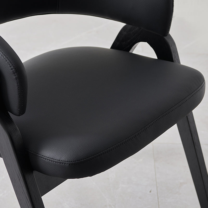 Contemporary Scandinavian Microfiber Leather Ash Wood Frame Sponge Curved Dining Chair Backrest Armrest For Dining Room