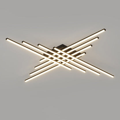 Contemporary Scandinavian Long Strip Grid Aluminum Acrylic LED Semi-Flush Mount Ceiling Light For Living Room