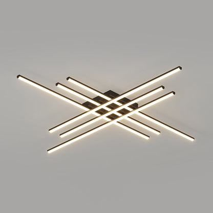 Contemporary Scandinavian Long Strip Grid Aluminum Acrylic LED Semi-Flush Mount Ceiling Light For Living Room