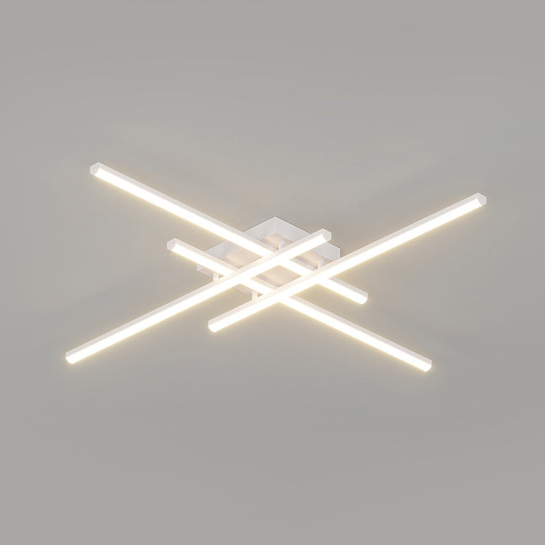 Contemporary Scandinavian Long Strip Grid Aluminum Acrylic LED Semi-Flush Mount Ceiling Light For Living Room