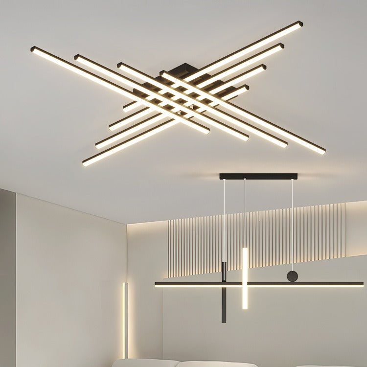 Contemporary Scandinavian Long Strip Grid Aluminum Acrylic LED Semi-Flush Mount Ceiling Light For Living Room