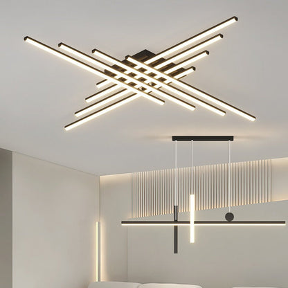 Contemporary Scandinavian Long Strip Grid Aluminum Acrylic LED Semi-Flush Mount Ceiling Light For Living Room