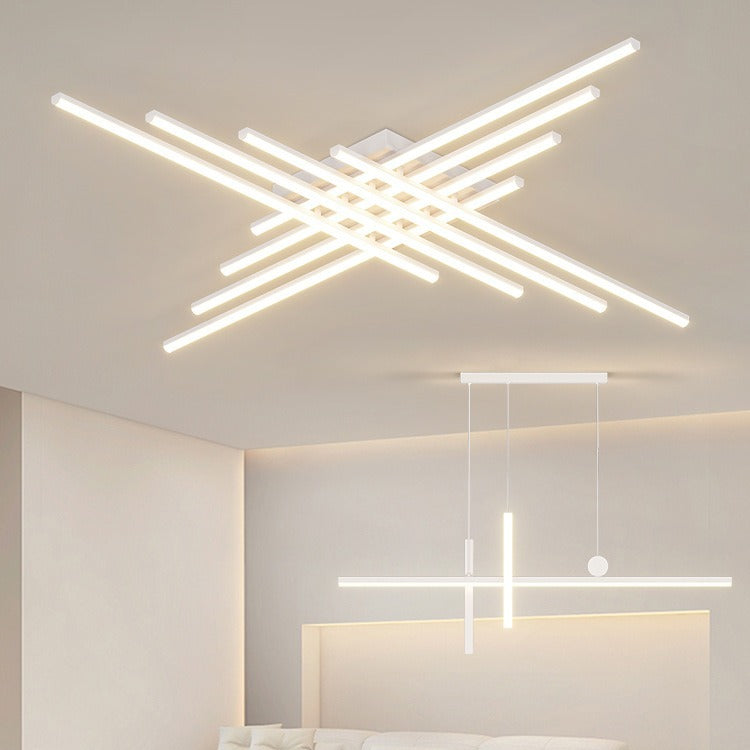 Contemporary Scandinavian Long Strip Grid Aluminum Acrylic LED Semi-Flush Mount Ceiling Light For Living Room