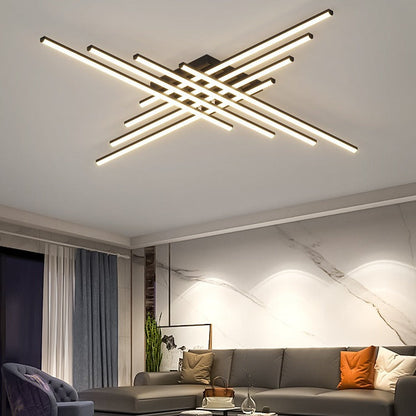 Contemporary Scandinavian Long Strip Grid Aluminum Acrylic LED Semi-Flush Mount Ceiling Light For Living Room