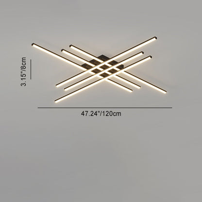 Contemporary Scandinavian Long Strip Grid Aluminum Acrylic LED Semi-Flush Mount Ceiling Light For Living Room